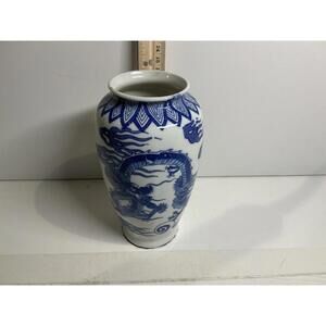 Blue & White Dragon Porcelain Vase | Asian Style Decorative Vase | Approx. 8.5"